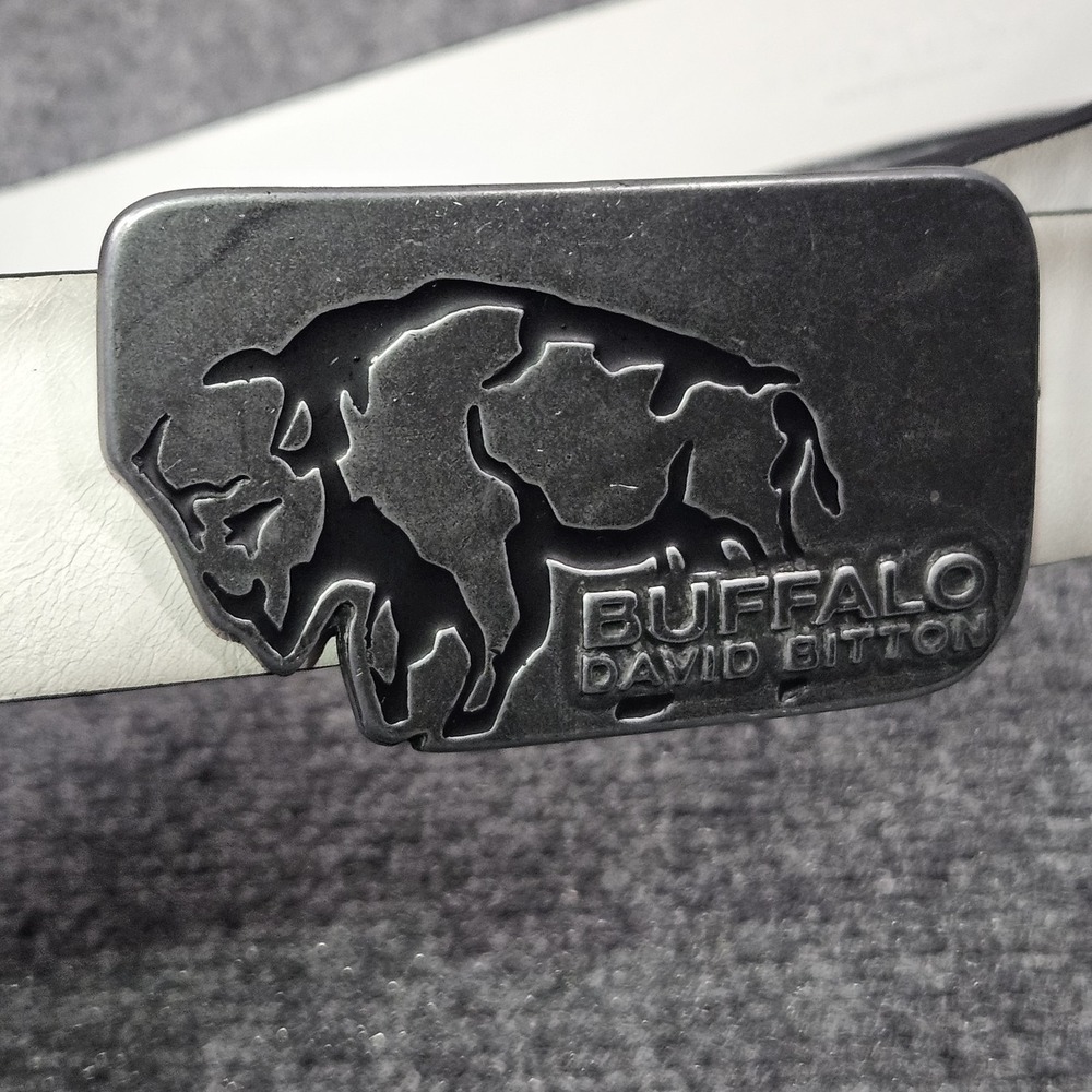 Buffalo David Bitton Leather Belt Size 34 White Black Logo Buckle Y2K Streetwear